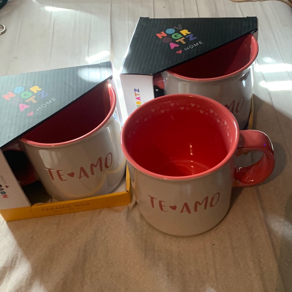 Dishwasher safe and microwave safe cute Valentine’s Day cups.